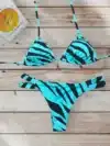 Bikini tira dupla brasileña cebra turquesa