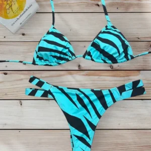 Bikini tira dupla brasileña cebra turquesa